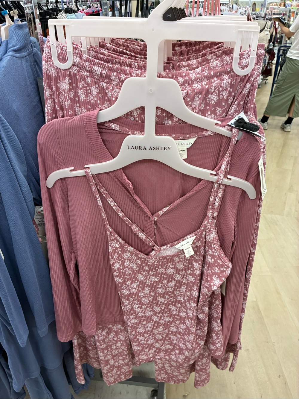 Laura Ashley Mauve Pink Floral Camisole and Ribbed Top Set